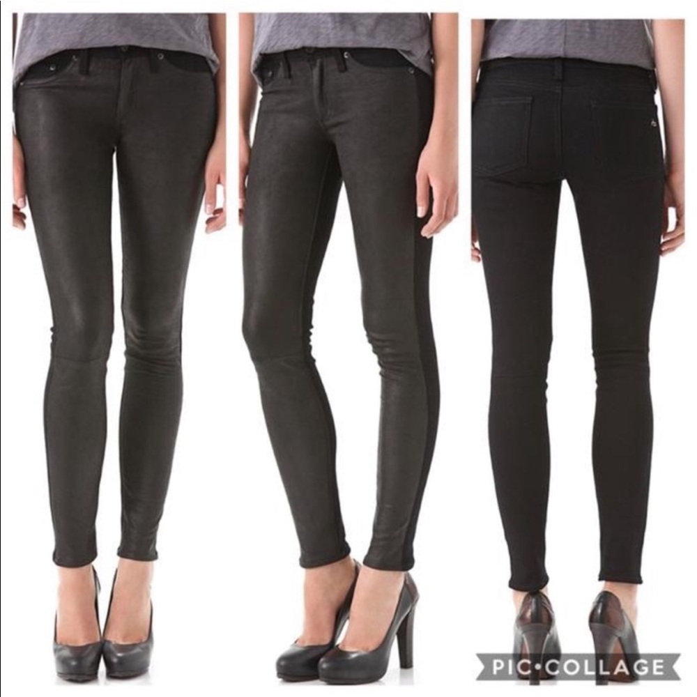 Rag & Bone Hyde Genuine Leather Panel Jeans Size 27 Coal